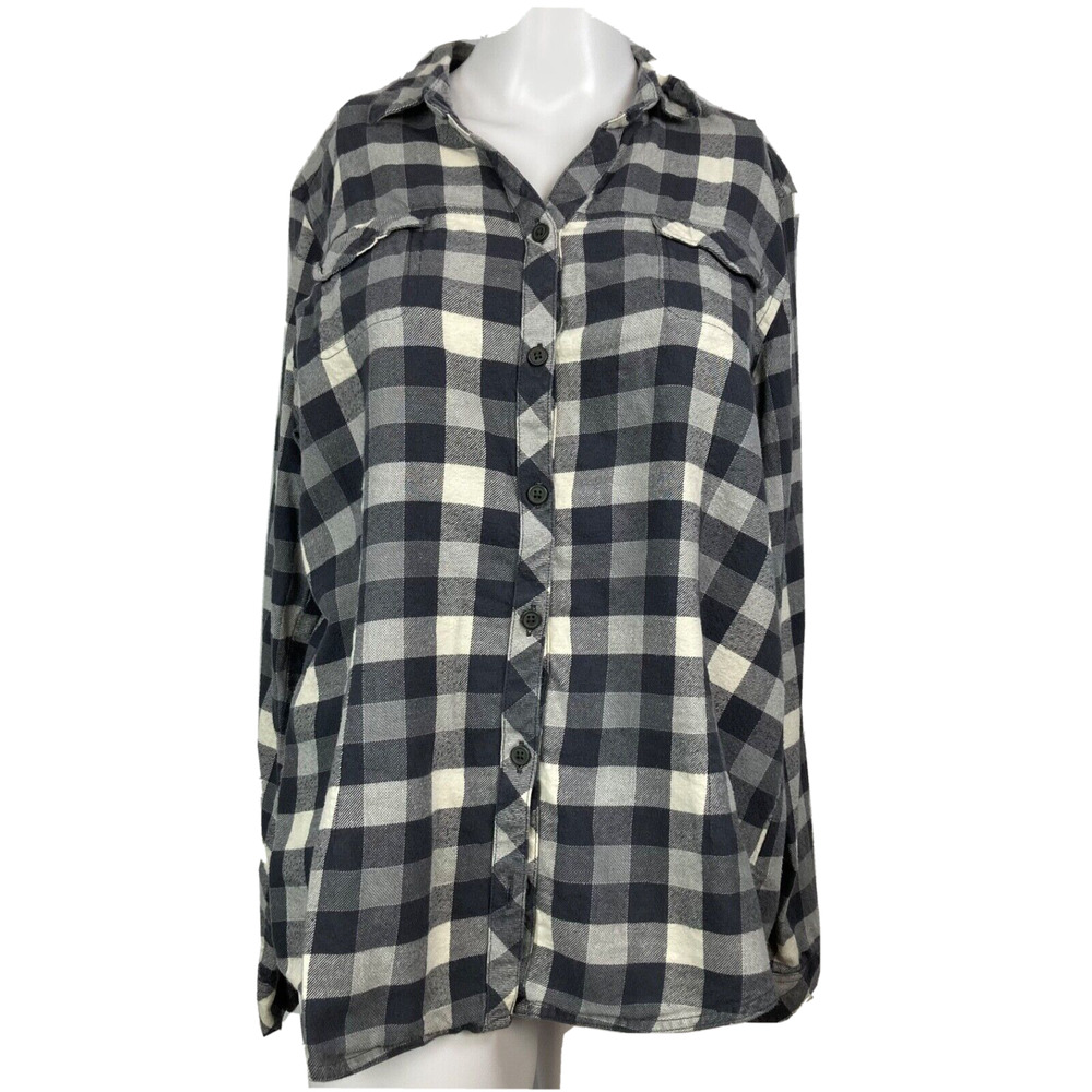 Columbia‎ Shirt Womens Sz L Gray White Flannel Button Cotton Flannel Pockets